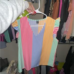 Zara Multicolor Striped Ruffle Sleeve Top